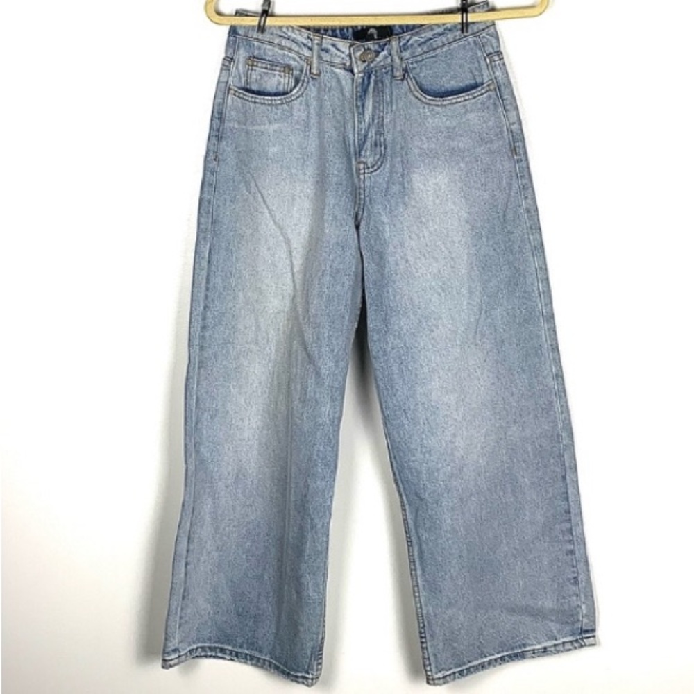 Women’s NEW Missguided High Waist Light Blue Denim Wide Leg Capris Jeans SZ: 4
